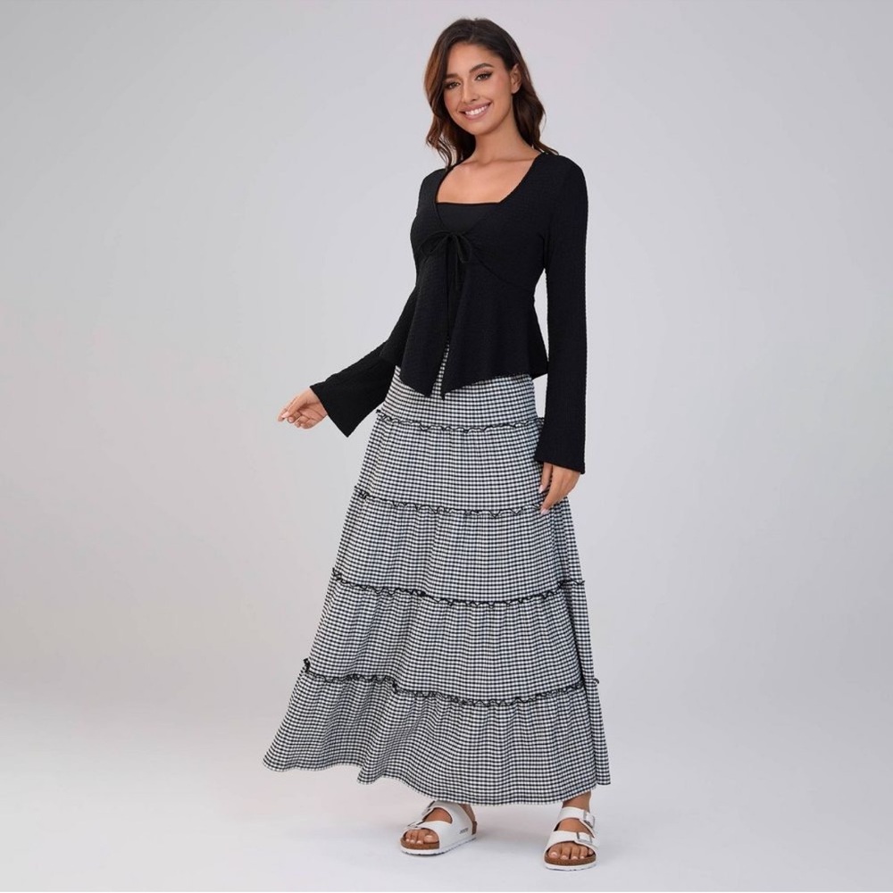 Wild Fable Black and White Checkered Maxi Skirt